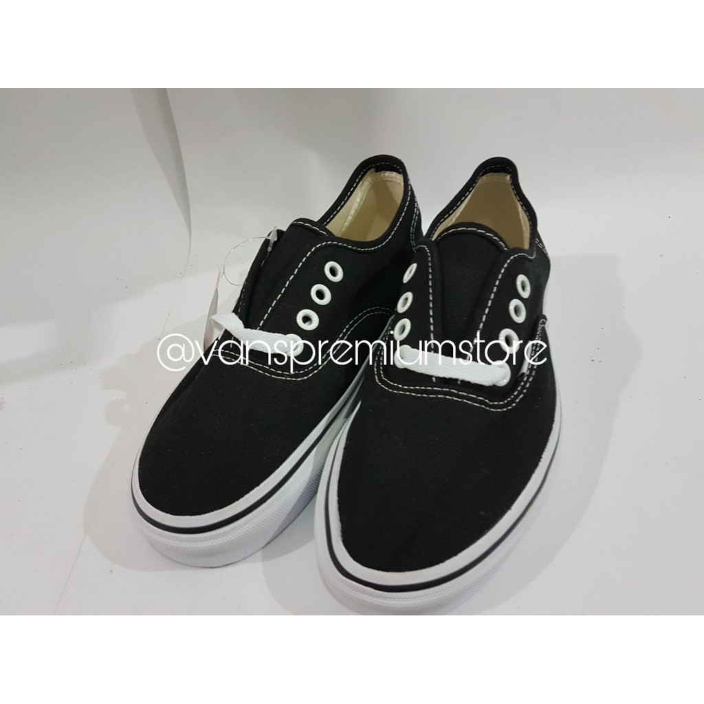 Vans Authentic Classic Black White Heelpad Red Klasik Hitam Putih Tag Merk Merah Sepatu Pria Wanita