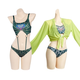 JoJo Jolyne Cujo Swimsuit - Spiderweb Butterfly Printed Hollow Bathing Suit  Lace Up Swimwear