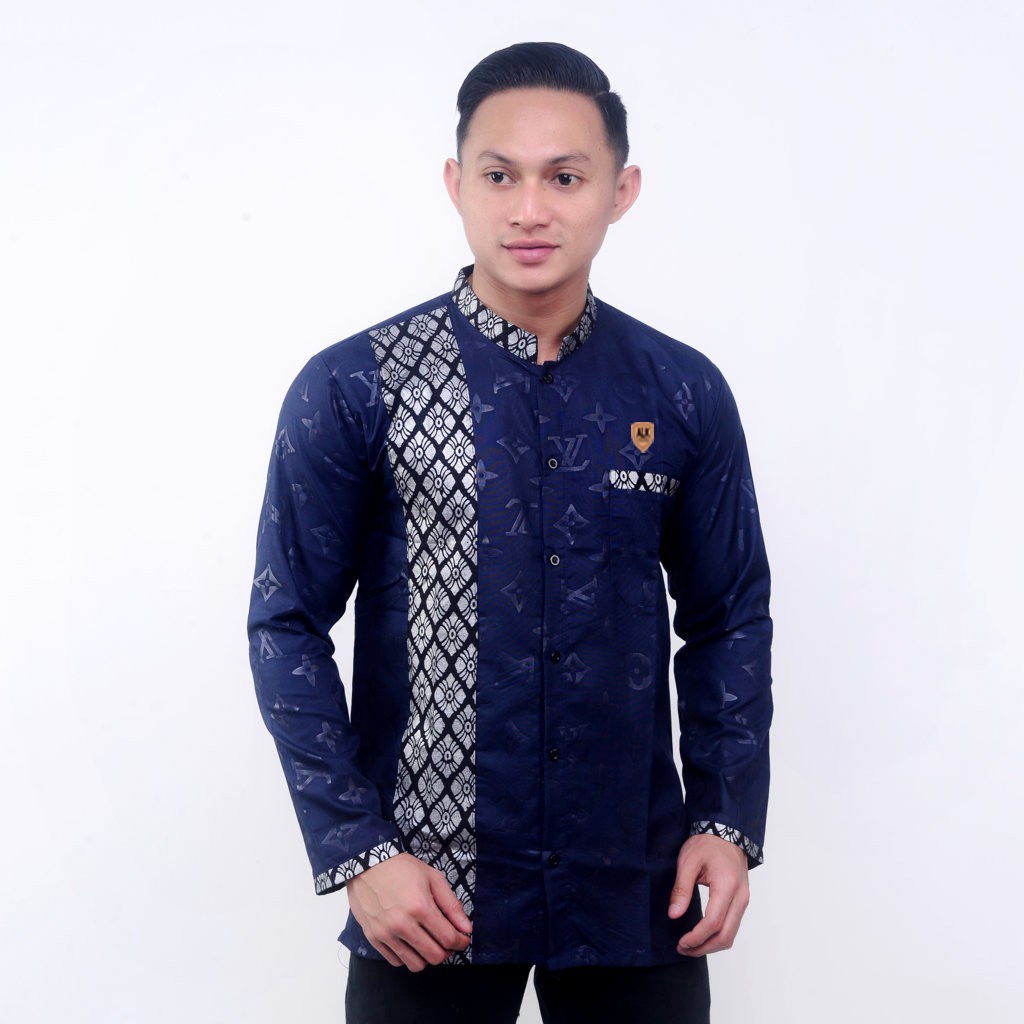 Jual Baju Koko Kombinasi Batik Motif Sisik Lengan Panjang Shopee