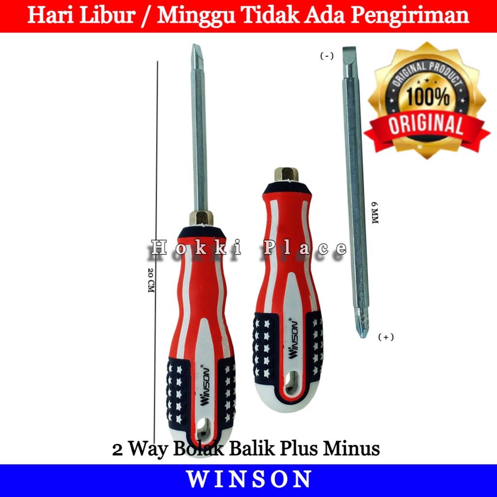Jual OBENG BOLAK BALIK PLUS MINUS 2 IN 1 USA WINSON GAGANG KARET 8 INCH ...