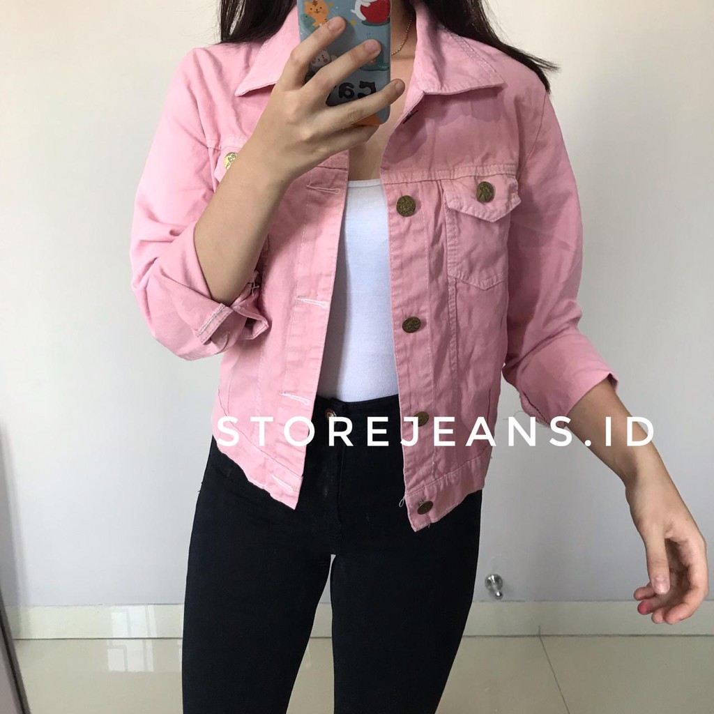 Jaket denim clearance pink