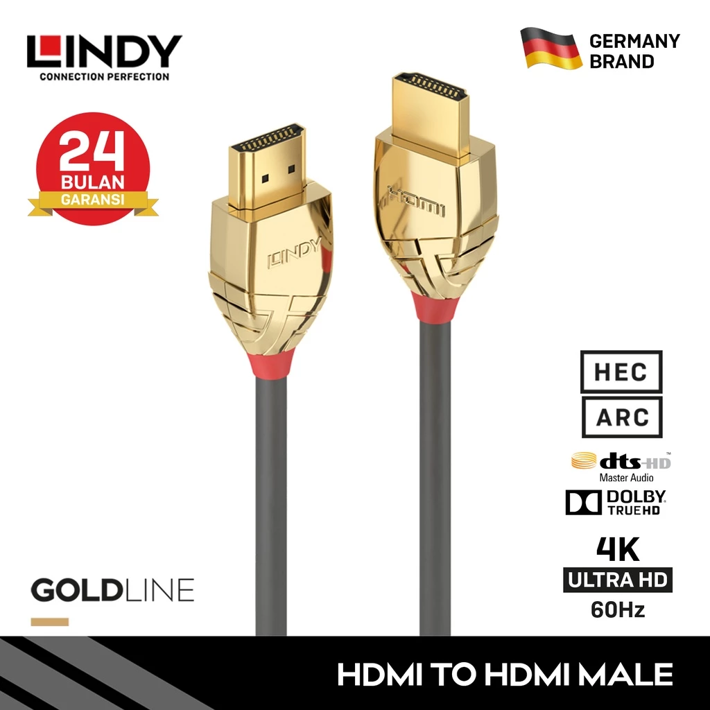 Kabel HDMI 2.0 LINDY 20m High Speed HDMI Cable Gold 4K 60hz UHD 3D HDR Dolby Vision 37868