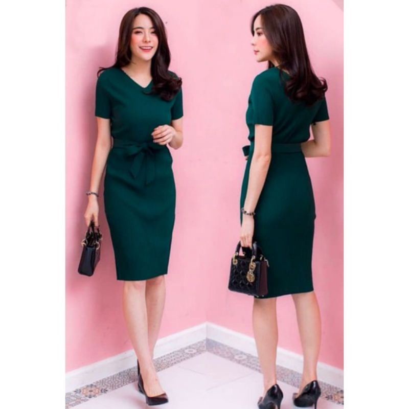 Jual feny dress midi kantor scuba viral kekinian | Shopee Indonesia