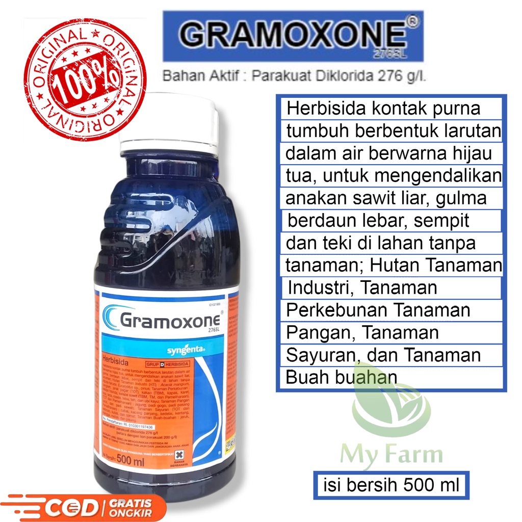 Jual Gramoxone 276sl 500 Ml Herbisida Racun Pembasmi Rumput Dan Gulma