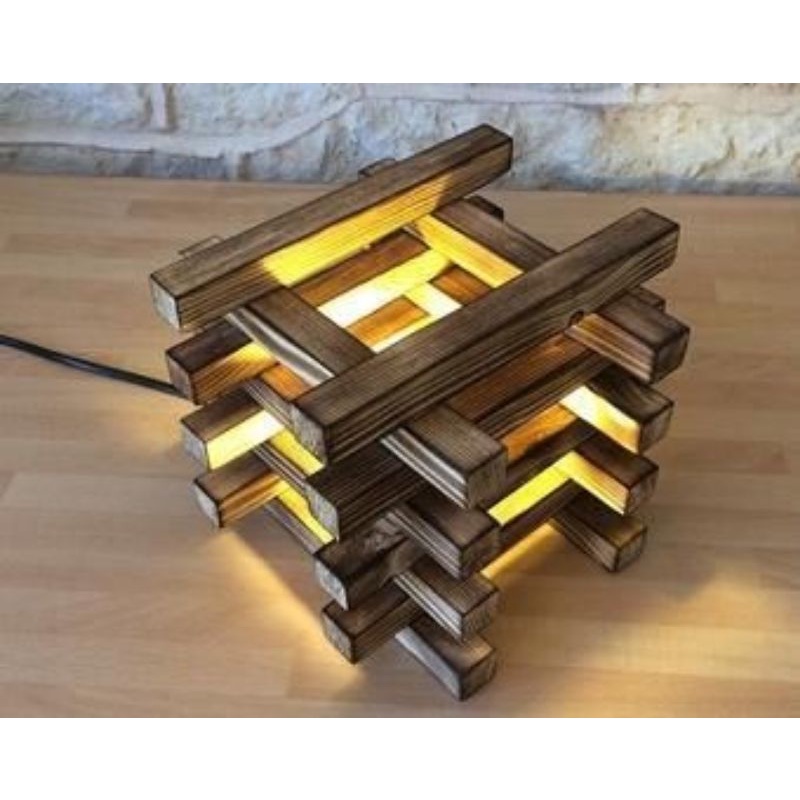 Jual Lampu Tidur Kayu Wooden Lamp Rustic Lampu Unik Lampu Baca Lampu