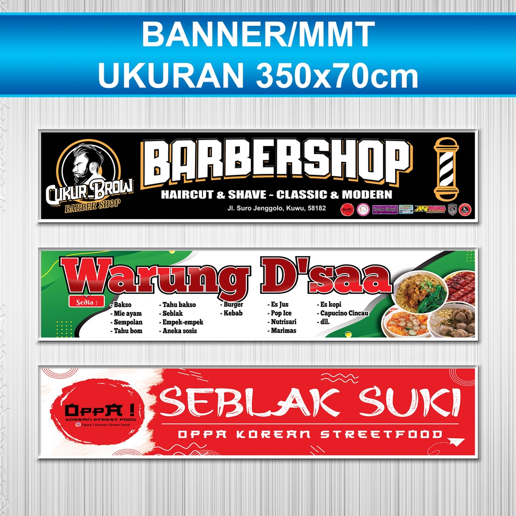 Jual CETAK BANNER MMT BACKDROP UKURAN 350x70 Cm WARUNG MAKAN BARBERSHOP ...