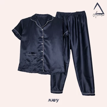 AVERU Baju Tidur Wanita Piyama Setelan Satin CP Celana Panjang Polos
