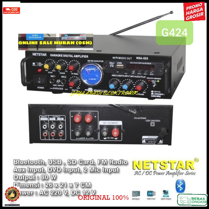 Jual G424 ORIGINAL AMPLI BLUETOOTH digital echo mixer mixing power ...