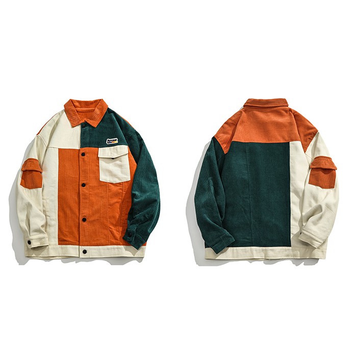 LACIBLE Color Block Vintage Corduroy Jacket Men Women Outwear 2021 Autumn  Cargo Jacket Patchwork Hi