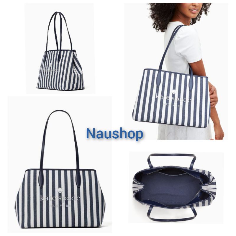 Jual Tas KS Original Kate Spade Street Tote Stripe Small Side Snap Blazer Navy Blue Shopee Indonesia