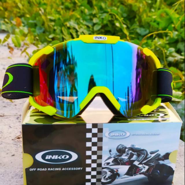 Jual kaca mata cross / goggle inko yellow pelangi rainbow / gogle kross ...