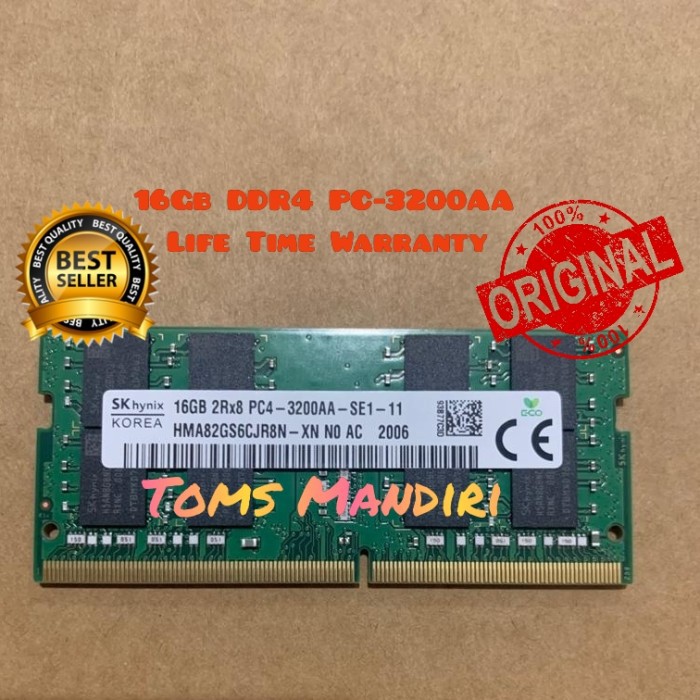 SK Hynix 16GB DDR4 3200MHz Laptop RAM - HMA82GS6CJR8N-XN 2Rx8 PC4-3200AA Memory Module