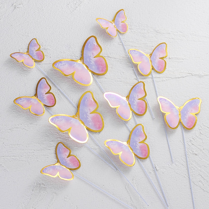 Jual 10pcs cake topper hiasan kue ulang tahun kupu kupu butterfly pink ...