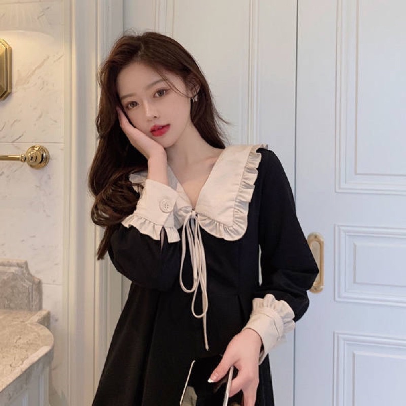 Jual [ Stretch Series ] LBD Little Black Dress Korean Style with Sailor ...