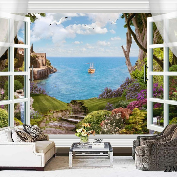 Jual Wallpaper Wallpaper Dinding 3D Custom Pemandangan Alam Jendela