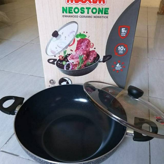 Jual Wok Cm Maxim Neostone Wajan Pengorengan Ceramic Teflon Tutup