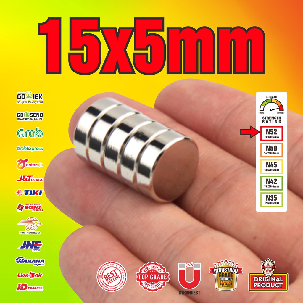 Jual MAGNET NEODYMIUM SUPER STRONG 15x5mm - 15 x 5 mm N52 | Shopee ...