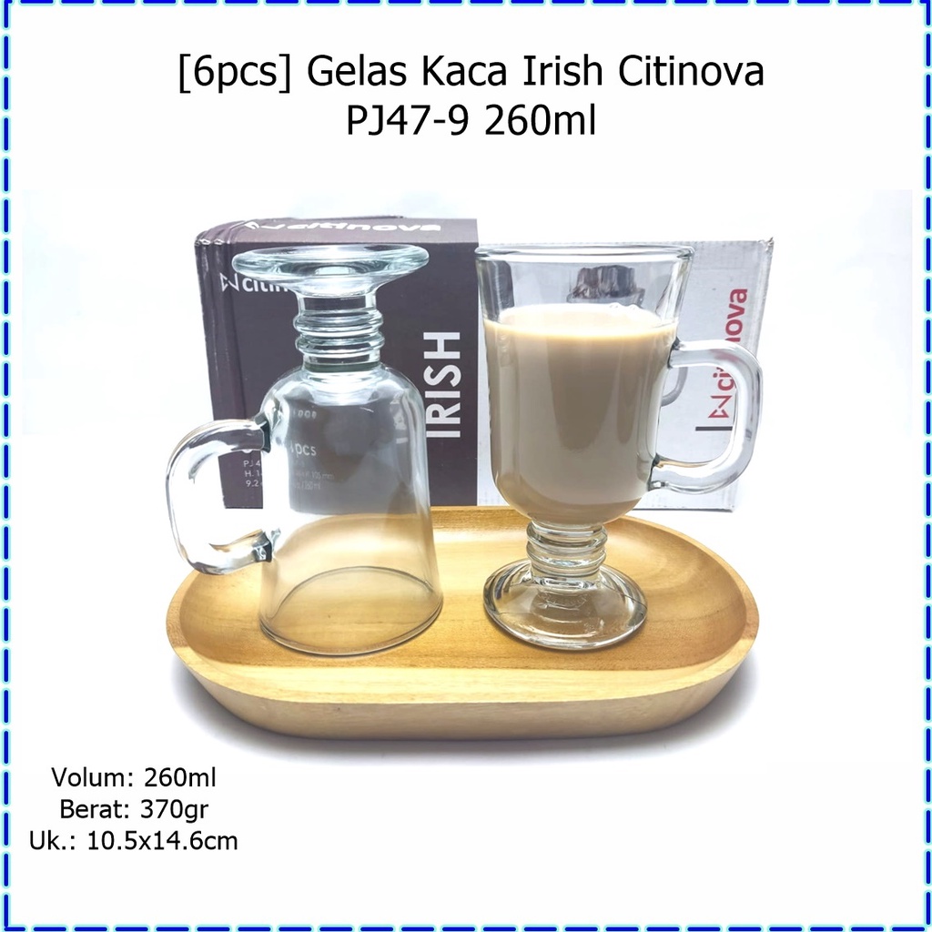 Jual 6pcs Gelas Kaca Latte Irishgelas Irish Coffee Citinova Pj47 9 260ml Shopee Indonesia 8586