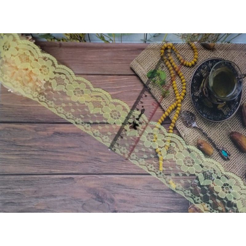 Jual PER METER RENDA AIR WARNA KUNING LEBAR 6 CM | Shopee Indonesia