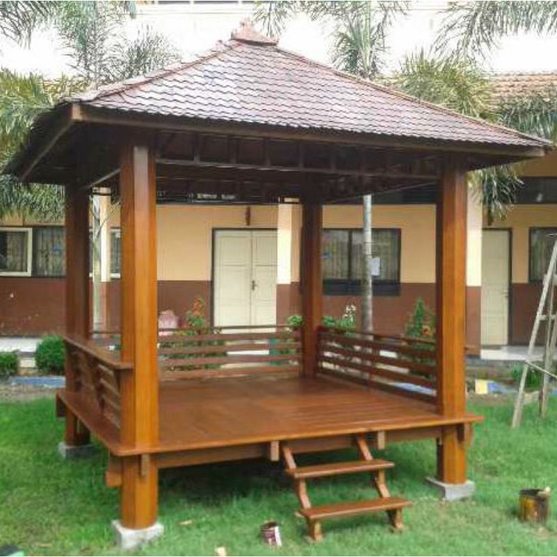 Jual Gazebo Kayu Jati Ukuran 2x2 Meter Atap Kayu Saung Murah Shopee Indonesia