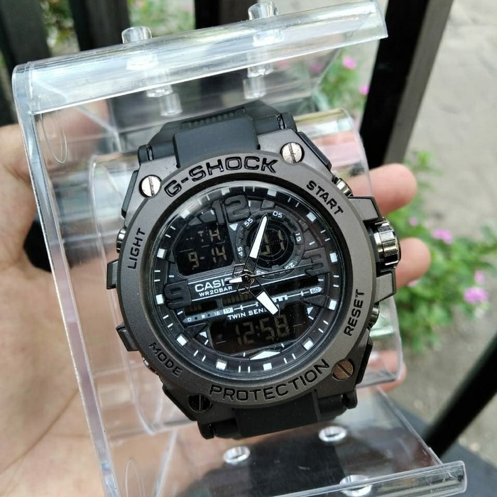 Jam Tangan Pria G Shock GST 8600 Metal Full Black Tampilah Mewah Murah Elegan Bonus Tas dan Dompet