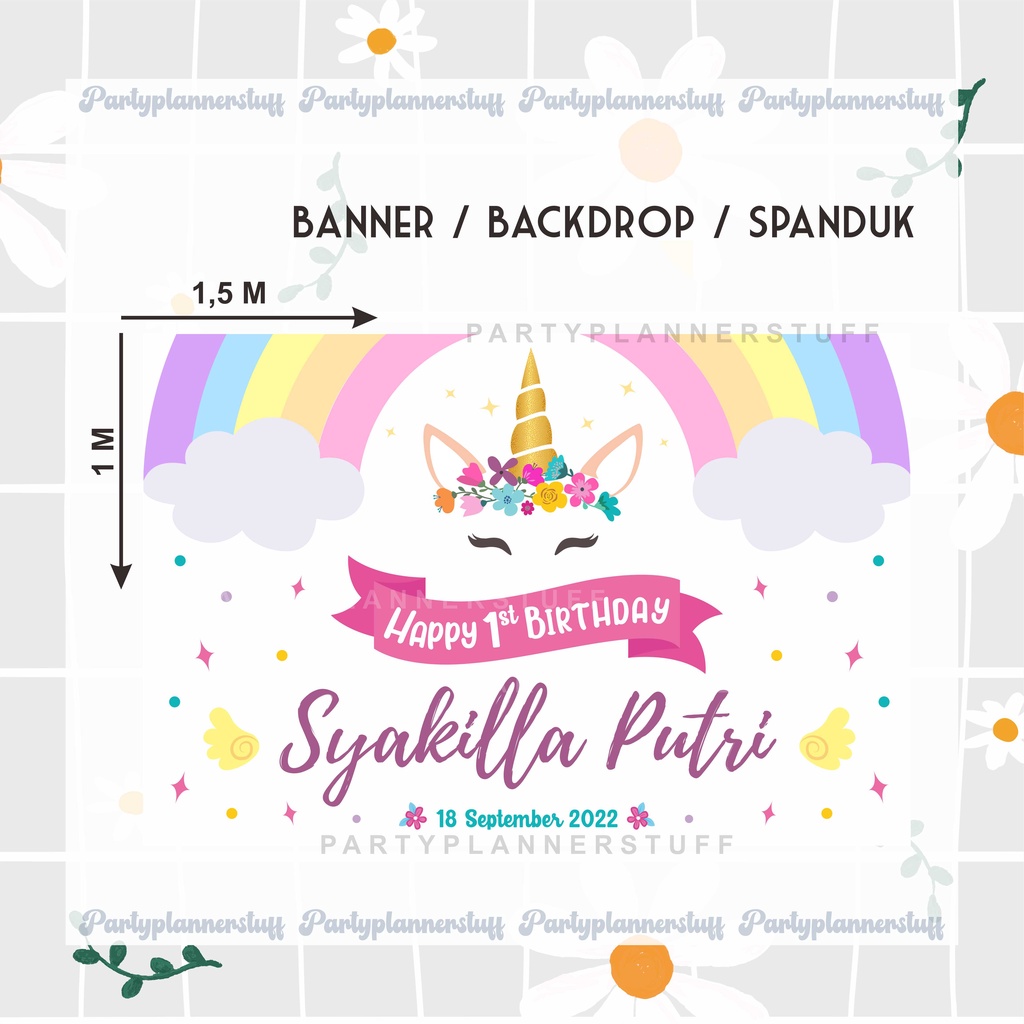 Jual Spanduk happy birthday tema unicorn / banner / backdrop dekor ulang tahun ultah tema my