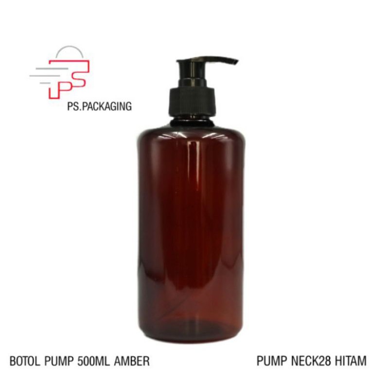 Jual BOTOL AMBER 500 TUTUP PUMP / BOTOL PUMP 500 ML COKLAT / BOTOL PUMP ...