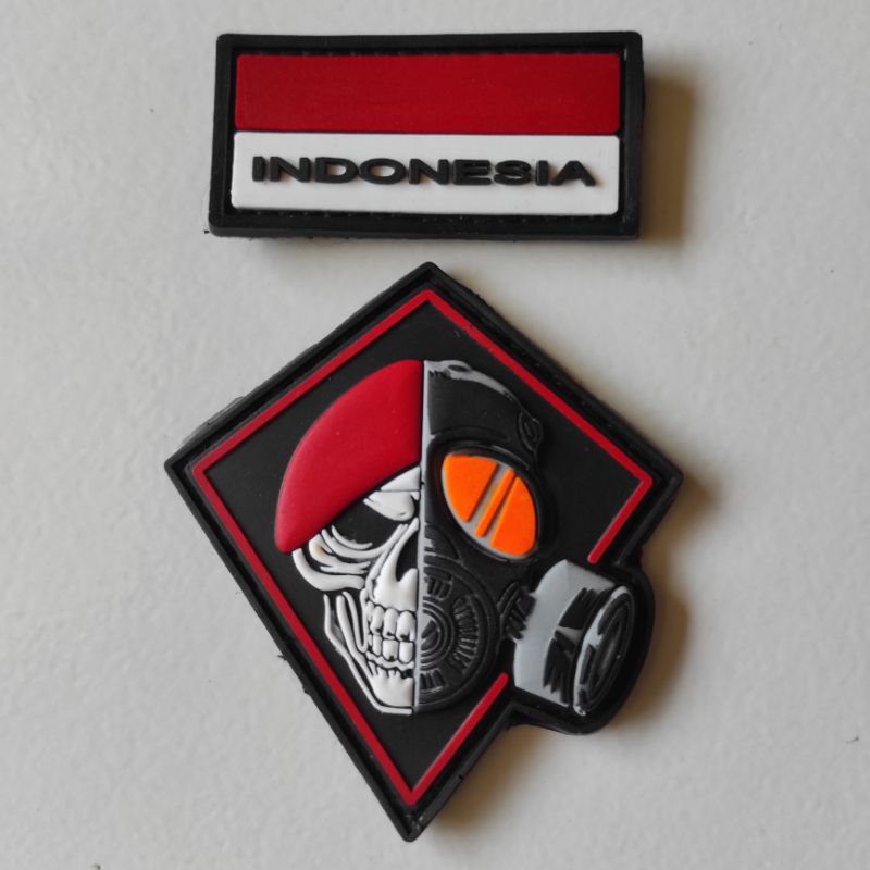 Jual patch rubber logo skull tengkorak baret merah kopassus + bendera ...