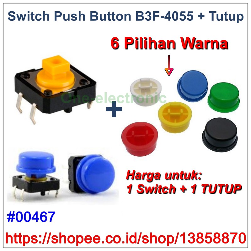 Jual Push Button Omron Type B3F + Tutup Switch, Keycap Tact Cap ...