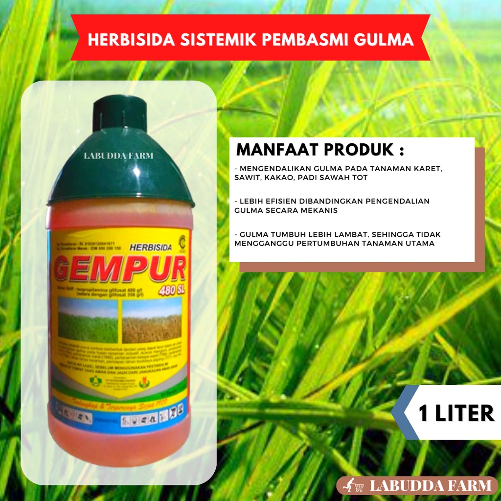 Jual Racun Rumput Herbisida Gempur 480sl Glifosat 480sl Kemasan 1 Liter