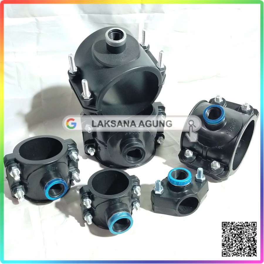 Jual Clamp saddle hdpe 2 x 1/2 inch Untuk Pipa Hdpe 63mm x 1/2 inch