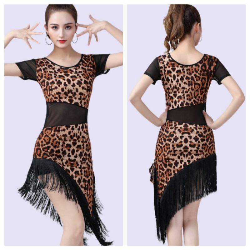 Jual mini dress women rumbai wanita rok line dance senam gaun leopard ...