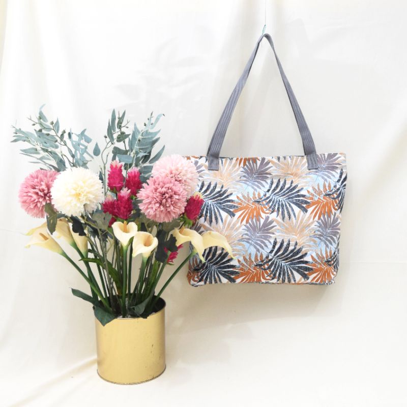 Jual TAS KANVAS TOTE BAG KAIN KANVAS MOTIF DAUN TAS SERBAGUNA TAS