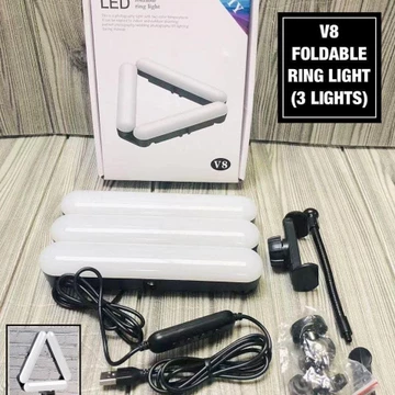 V8 LED Foldable 3 Lampu 10IN Selfie Make Up Ring Light