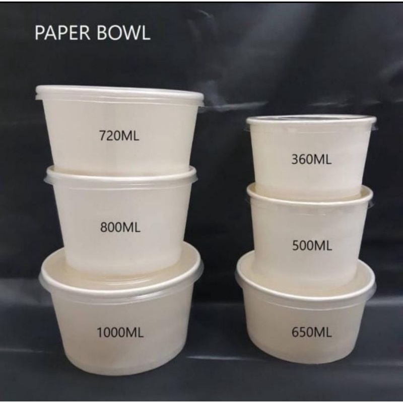 Jual (50set) paper bowl mega polos + tutup ukuran 360ml 500ml 650ml ...