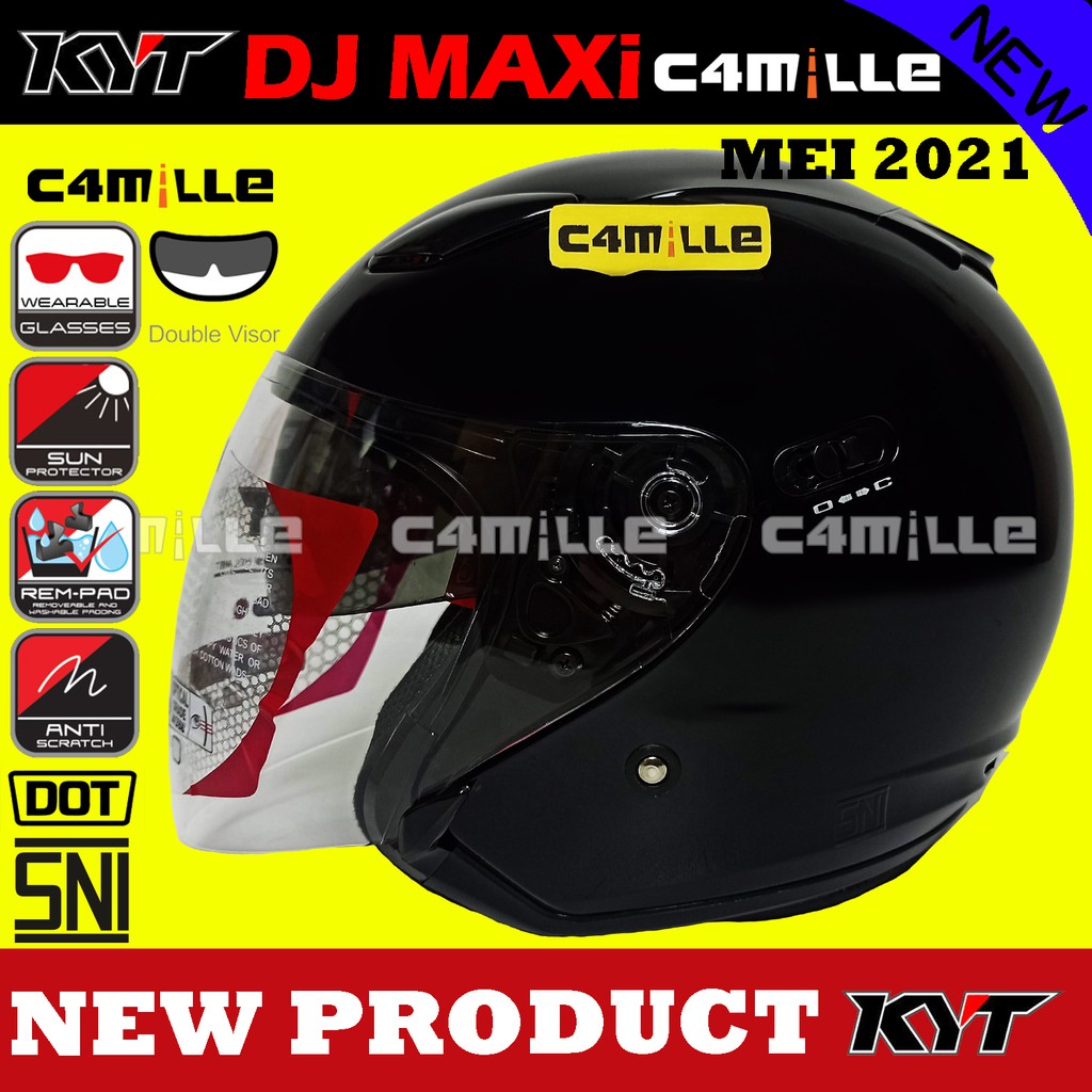 Jual HELM KYT DJ MAXI SOLID BLACK METALIC DOUBLE VISOR HALF FACE ...