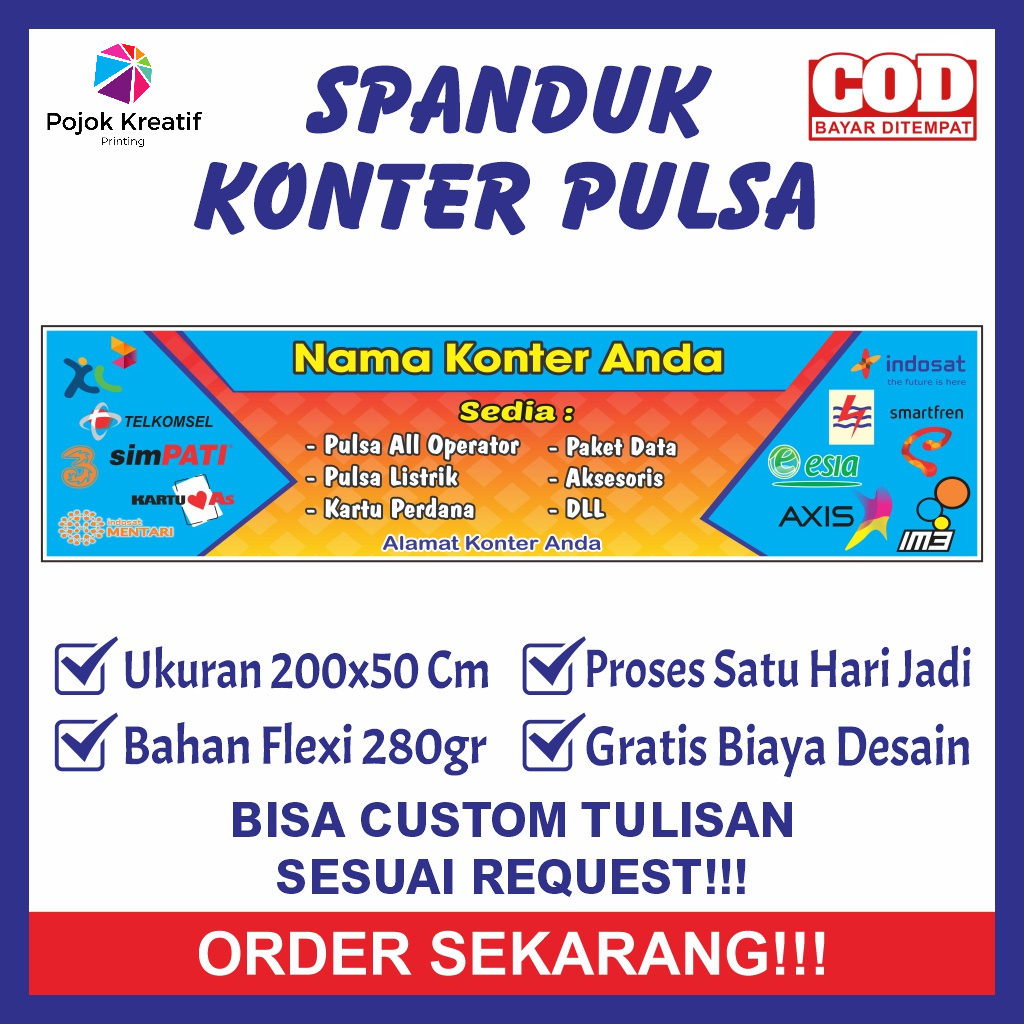 Jual Spanduk Sepanduk Banner Baner Bener Benner Backdrop Plang Promosi Konter Jual Pulsa Paket