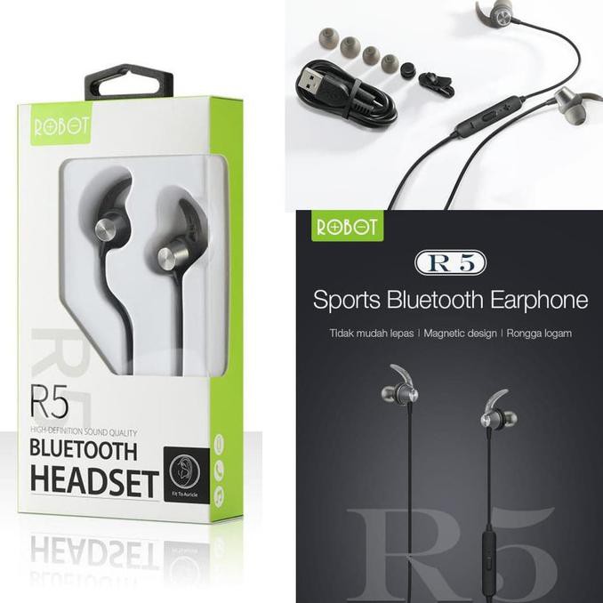 Jual ROBOT R5 MAGNETIC DESIGN SPORTS BLUETOOTH WIRED EARPHONE CLEAR ...