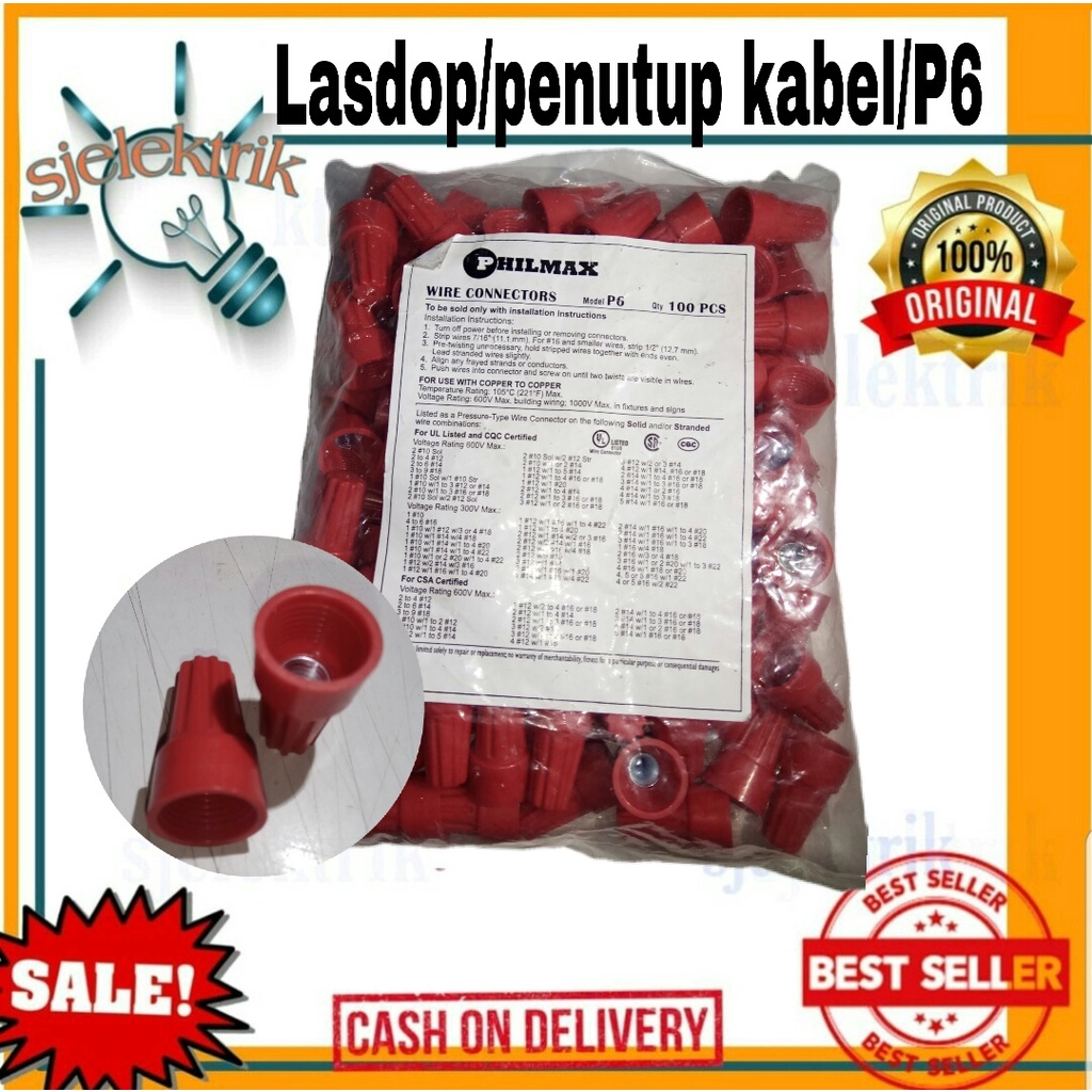 Jual Lasdop/Las dop/Penutup kabel/P6/P4/Screw on wire 4 mm per pack isi ...