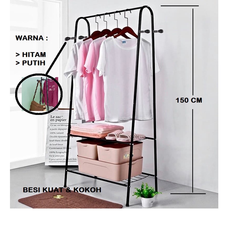 Jual Rak Gantung Baju Serbaguna Rack Stand Hanger Berdiri Gantungan Portable Segitiga Hitam