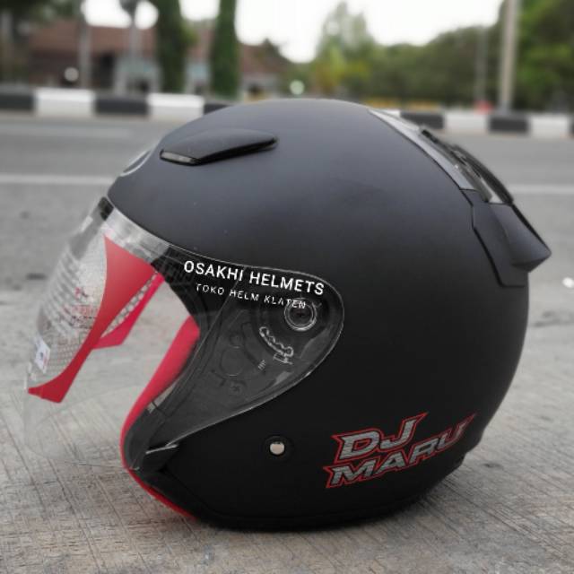 Jual Helm KYT Djmaru Black Doff Dj maru hitam dop Single Kaca/ Visor Clear Busa Merah Hitam