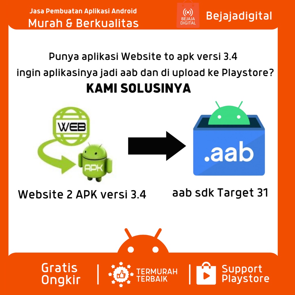 Jasa Convert APK Website 2 Apk Builder Pro 3.4 ke aab | Ubah apk dari Website 2 Apk Builder Pro 3.4 ke aab bisa di upload ke Playstore