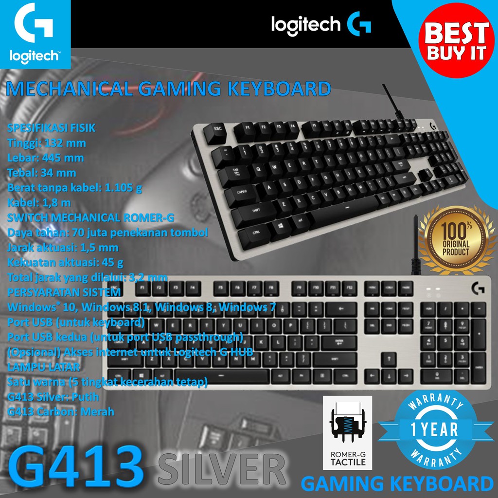 Jual Logitech G413 Mechanical Backlit Gaming Keyboard | Shopee Indonesia