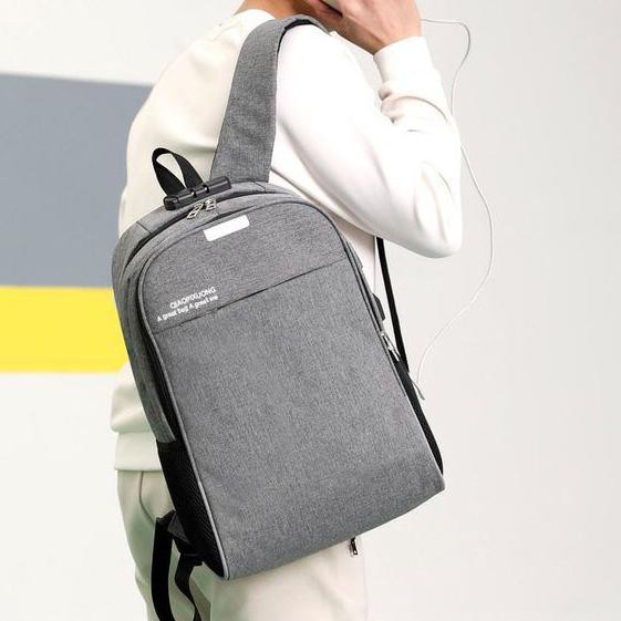 Jual ♕ Tas Ransel Anti Maling USB Charger Pria Pencurian Ransel Laptop
