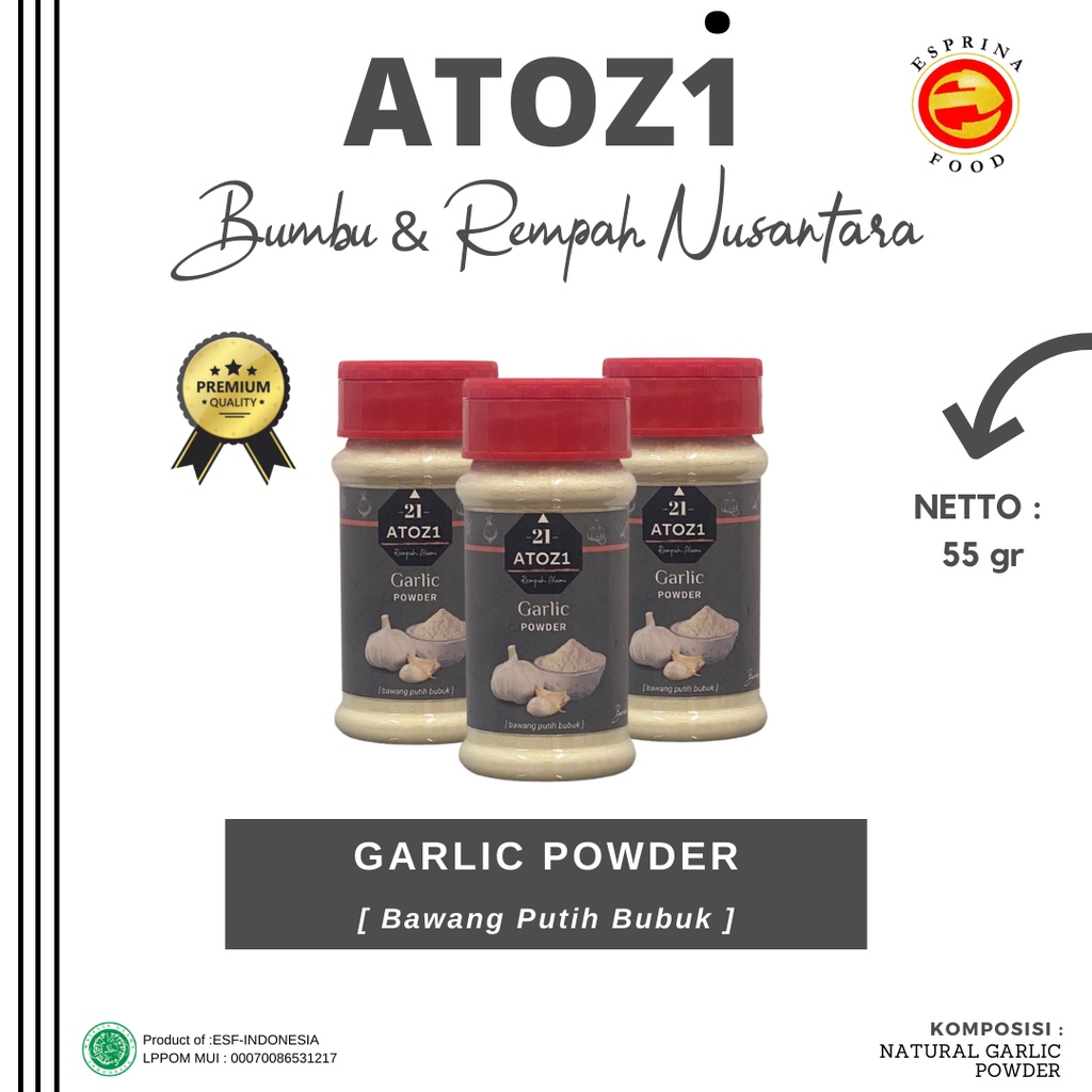 Jual GARLIC POWDER - Bawang Putih Bubuk - ATOZI - Kemasan botol 55 gram ...