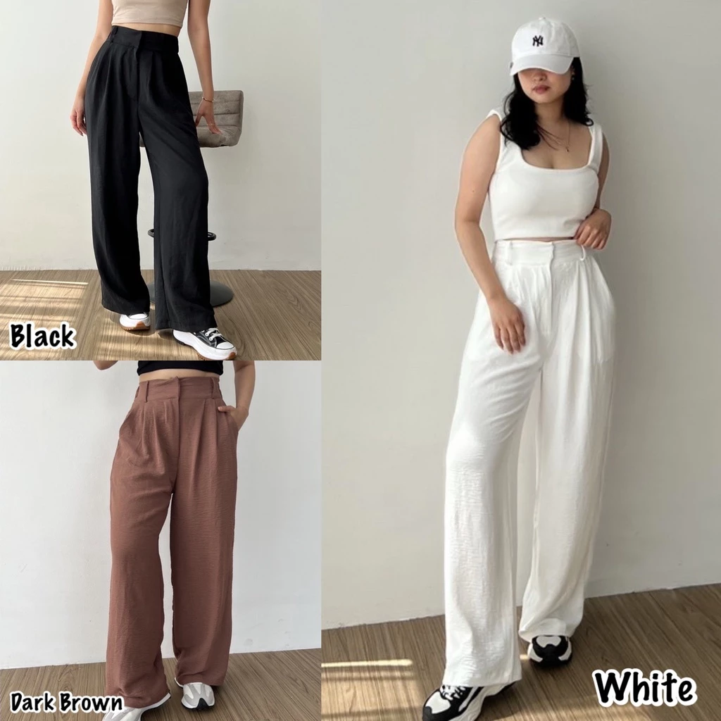 Trivela Celana Kulot Crinkle Highwaist Wanita Loose