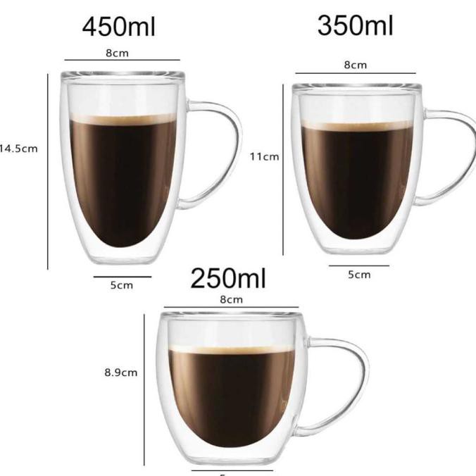 Jual Jualan Gelas Cangkir Kaca 2 Lapis Anti Panas Mug Double Wall Insulated Cup Transparan 5257