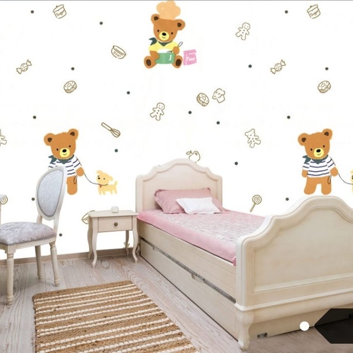 Jual WALLPAPER STIKER DINDING MOTIF TEDY BEAR DASAR PUTIH | Shopee