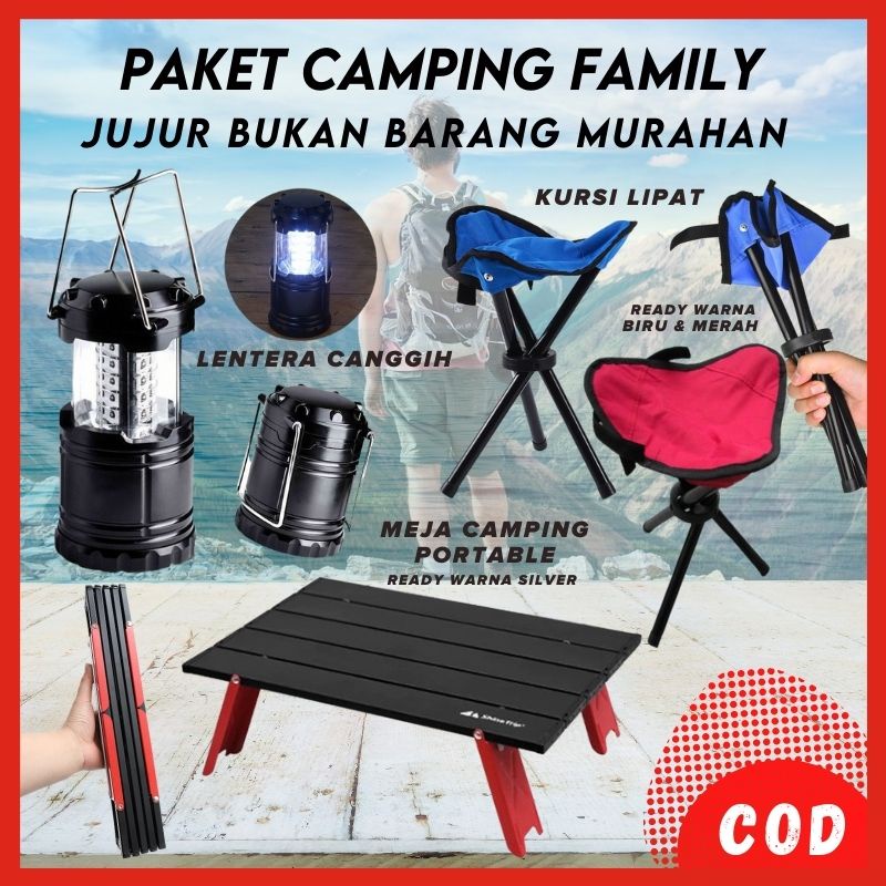 Jual Paket Perlengkapan Alat Camping Piknik Pendakian Gunung Lampu Lentera Kursi Meja Lipat