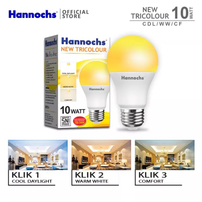 Jual Bohlam Led Hannochs Tricolour, 3 Warna 10w, 10 watt | Shopee Indonesia